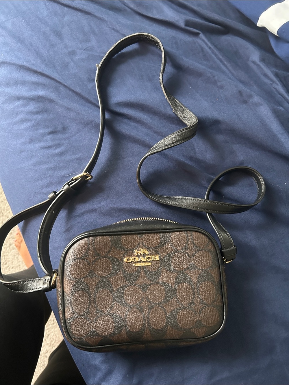 Coach Brown Signature Monogram Crossbody Bag with Black Trim
